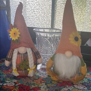 NWT Autumn Gnome Decor Boy and Girl Set with Orange Hats